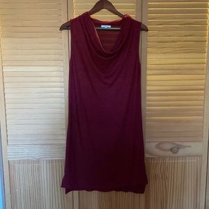 Burgundy, sleeveless, scoop neck, jersey dress.